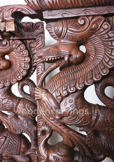 Stunning Decorative Ancient Animal Yaazhi Paired Wooden Home Decor Wall Mounts 35"