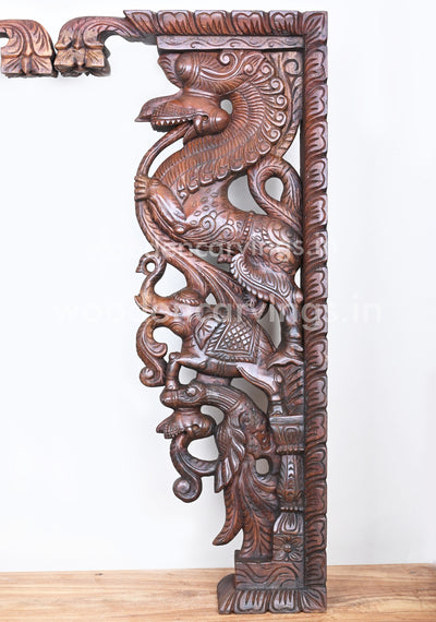Stunning Decorative Ancient Animal Yaazhi Paired Wooden Home Decor Wall Mounts 35"