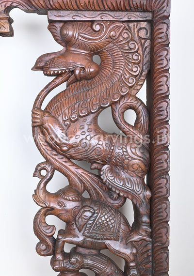 Stunning Decorative Ancient Animal Yaazhi Paired Wooden Home Decor Wall Mounts 35"