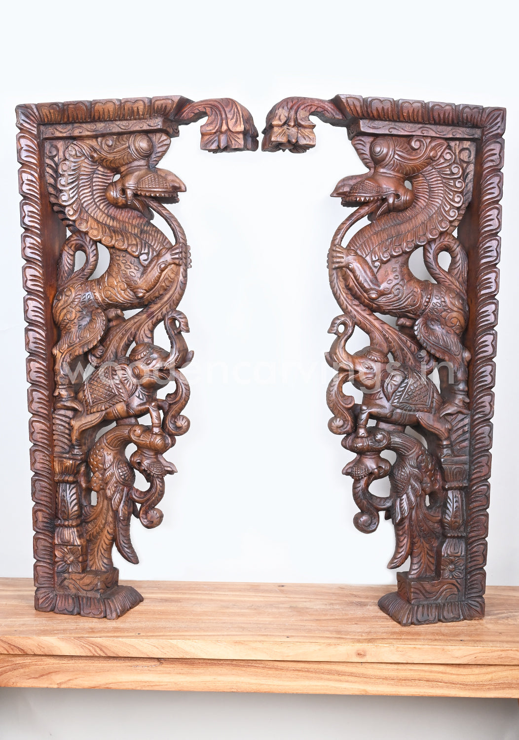 Stunning Decorative Ancient Animal Yaazhi Paired Wooden Home Decor Wall Mounts 35"