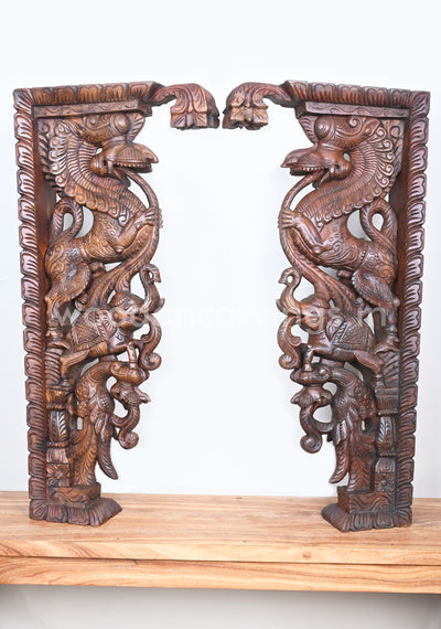 Stunning Decorative Ancient Animal Yaazhi Paired Wooden Home Decor Wall Mounts 35"