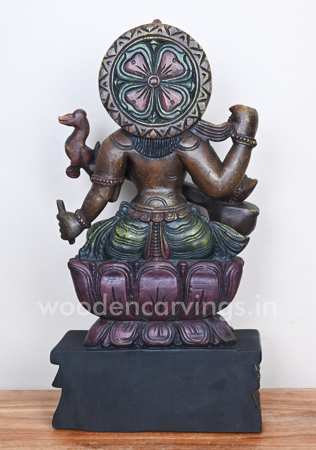 Gorgeous Handmade Saraswathi Playing With Veena Showpiece Wooden Sculpture 24"