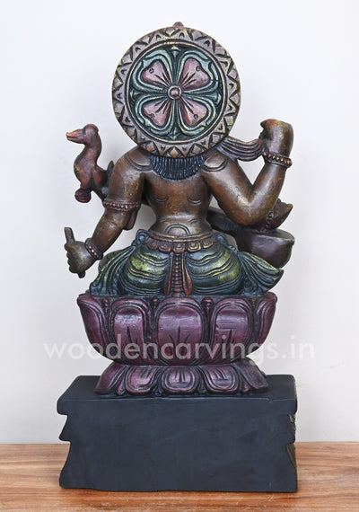 Gorgeous Handmade Saraswathi Playing With Veena Showpiece Wooden Sculpture 24"