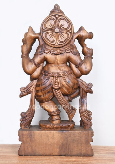 Pooja Room Decor Showpiece of Dancing Ganesha Standing on Lotus Wooden Sculpture 25"