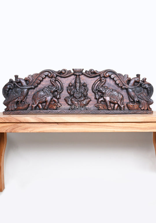 Floral Standing Hamsa Design Gaja Ganesha Horizontal Detaily Carved Wall Panel 40"
