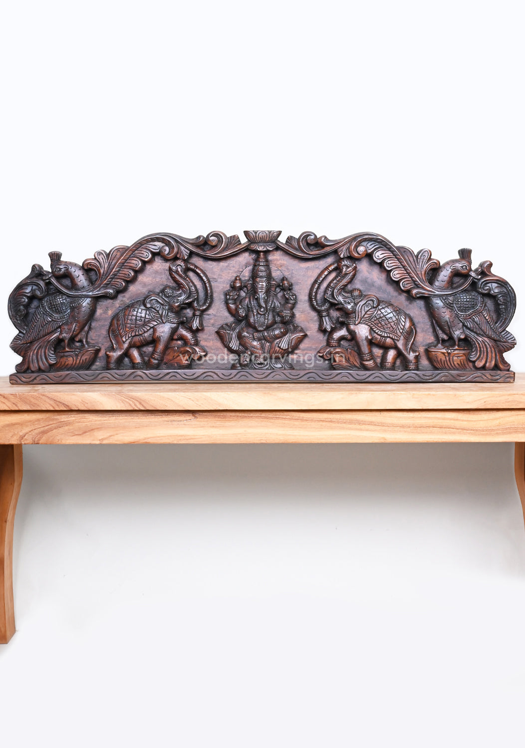 Floral Standing Hamsa Design Gaja Ganesha Horizontal Detaily Carved Wall Panel 40"