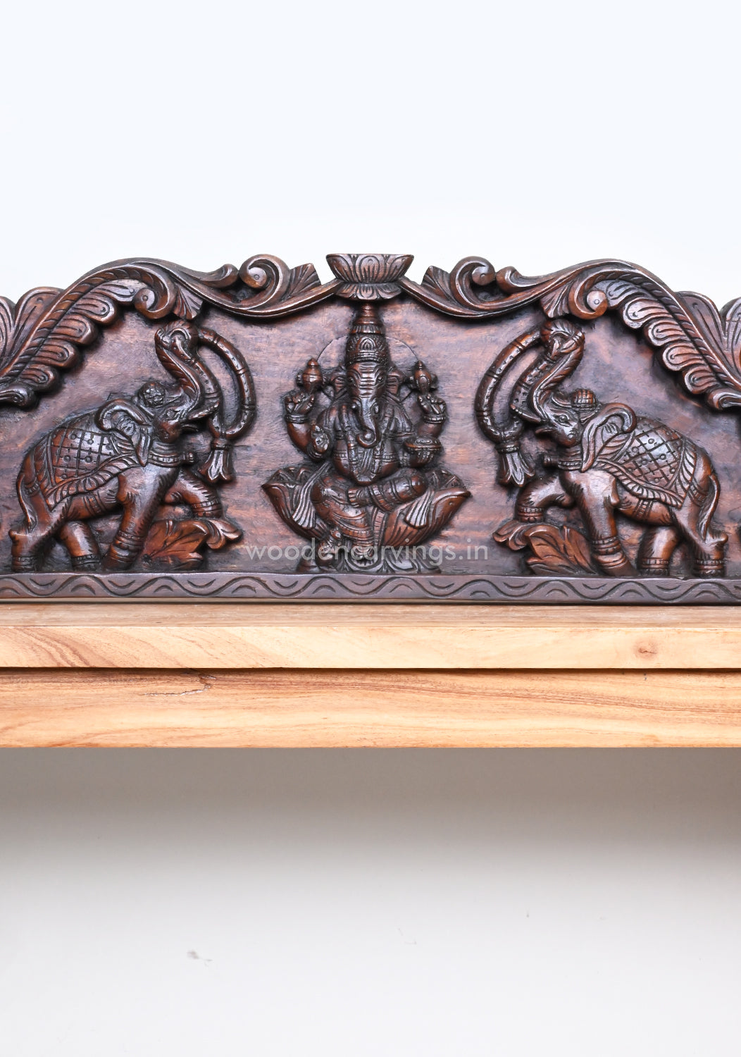 Floral Standing Hamsa Design Gaja Ganesha Horizontal Detaily Carved Wall Panel 40"