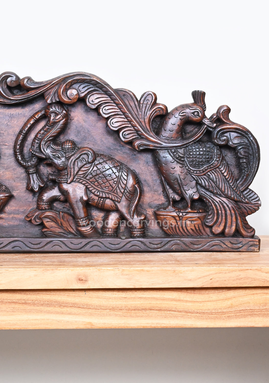 Floral Standing Hamsa Design Gaja Ganesha Horizontal Detaily Carved Wall Panel 40"