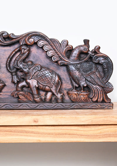 Floral Standing Hamsa Design Gaja Ganesha Horizontal Detaily Carved Wall Panel 40"