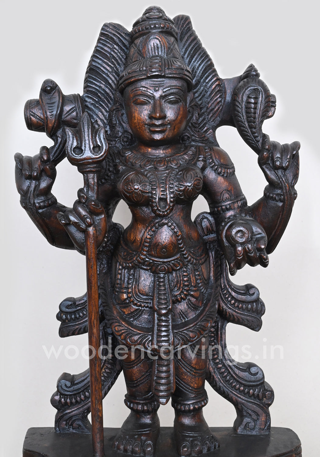Holding Thirishul Standing Goddess Durga Amman Wooden Showpiece sculpture 19"