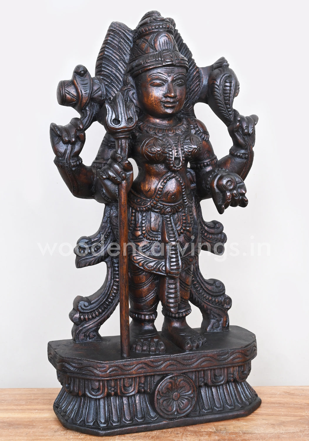 Holding Thirishul Standing Goddess Durga Amman Wooden Showpiece sculpture 19"