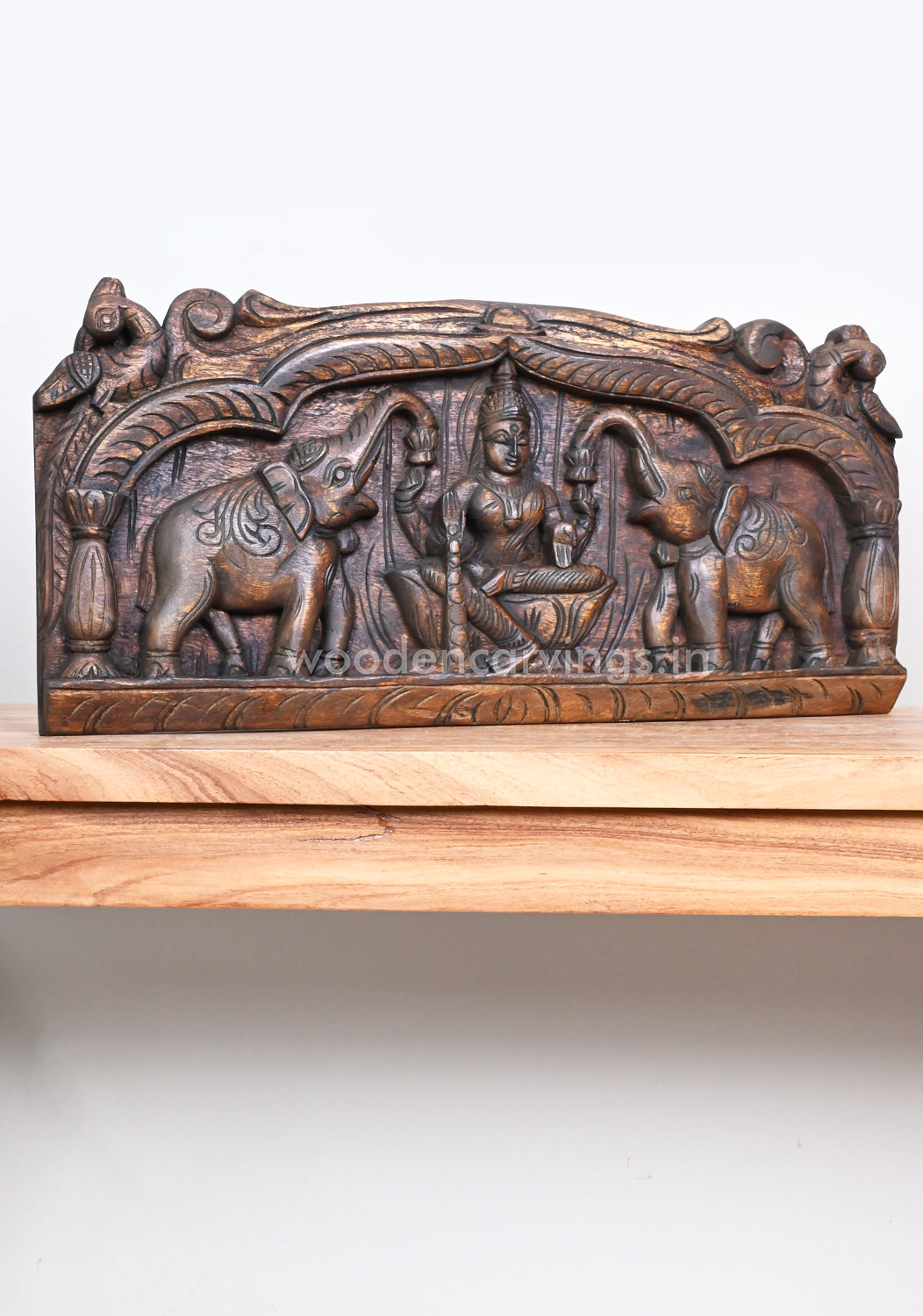 Arch Mandap Design GajaLakshmi Goddess With Paired Preety Parrots Desgn Wooden Wall Panel 24"