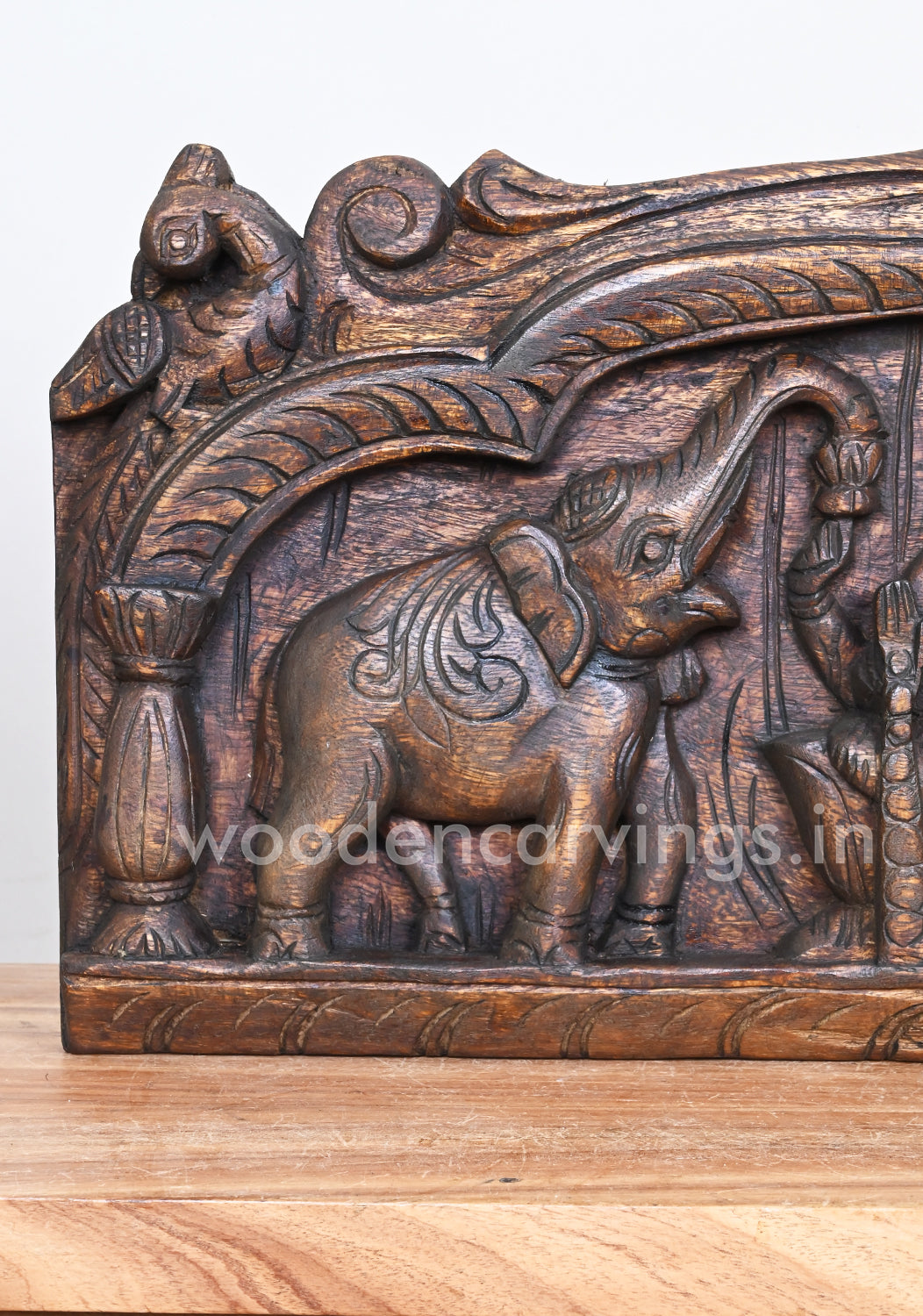 Arch Mandap Design GajaLakshmi Goddess With Paired Preety Parrots Desgn Wooden Wall Panel 24"
