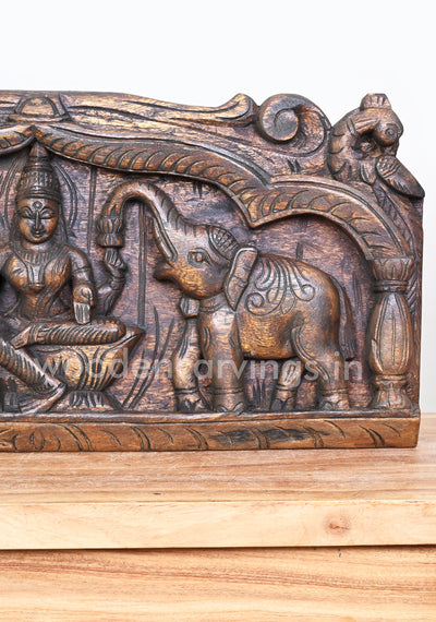 Arch Mandap Design GajaLakshmi Goddess With Paired Preety Parrots Desgn Wooden Wall Panel 24"