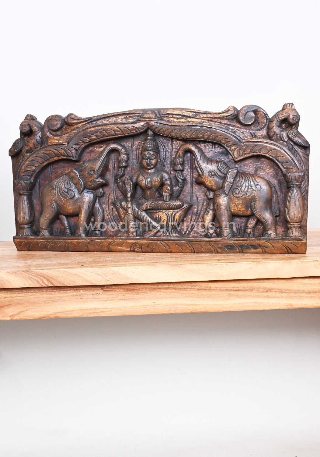 Arch Mandap Design GajaLakshmi Goddess With Paired Preety Parrots Desgn Wooden Wall Panel 24"