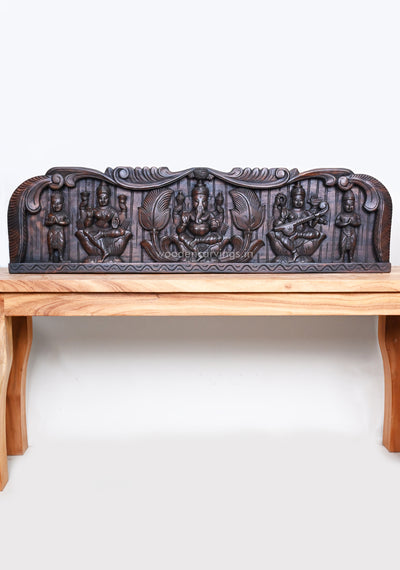 Petal Leaf Design Gaja Ganesha With Two Powerful Goddess Lakshmi and Saraswathi Panel 43"