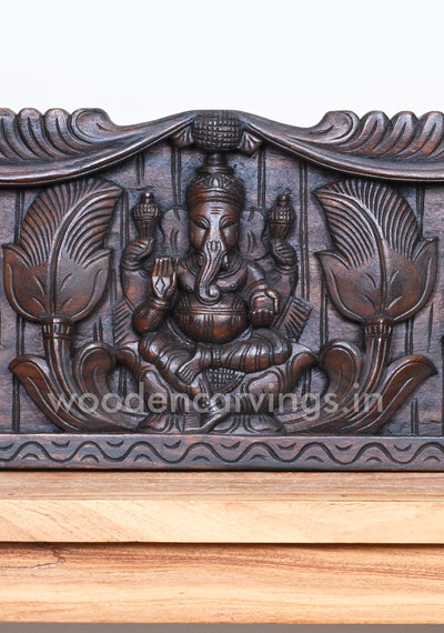 Petal Leaf Design Gaja Ganesha With Two Powerful Goddess Lakshmi and Saraswathi Panel 43"