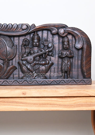 Petal Leaf Design Gaja Ganesha With Two Powerful Goddess Lakshmi and Saraswathi Panel 43"