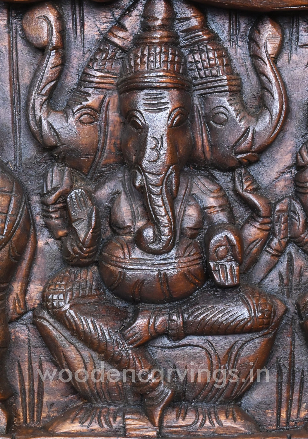 Attractive Handmade Work of Asta Ganesha With Goddess GajaLakshmi Horizontal Wooden Panel 60"