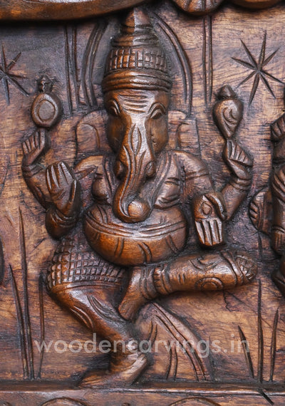 Attractive Handmade Work of Asta Ganesha With Goddess GajaLakshmi Horizontal Wooden Panel 60"