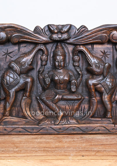 Attractive Handmade Work of Asta Ganesha With Goddess GajaLakshmi Horizontal Wooden Panel 60"