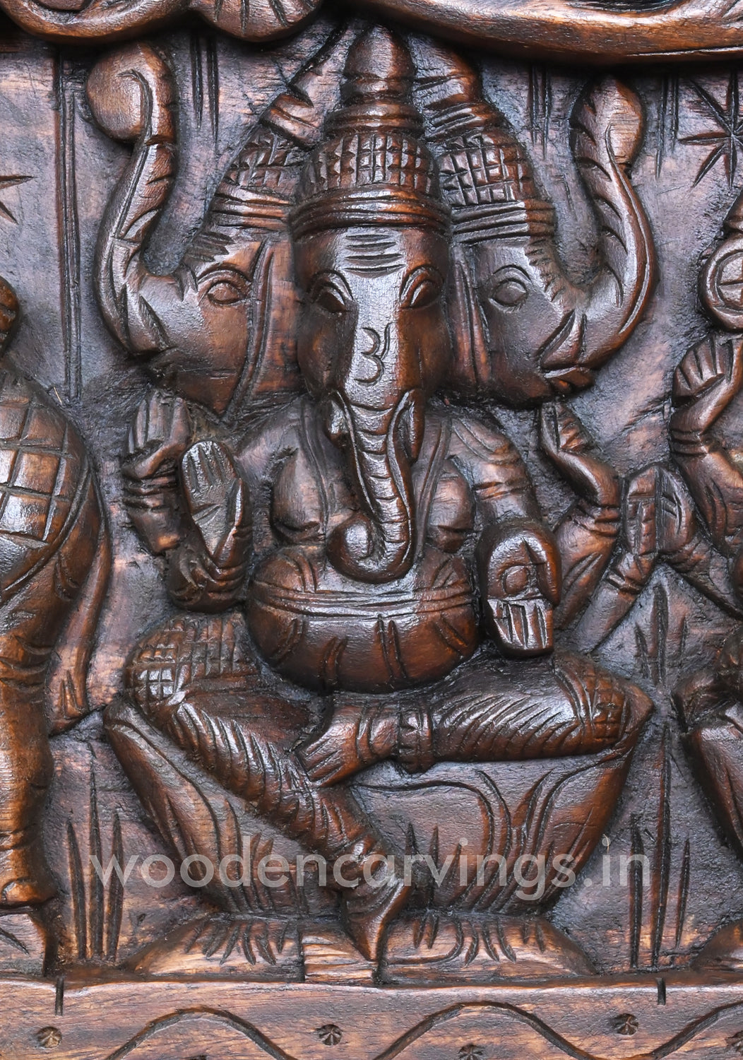 Attractive Handmade Work of Asta Ganesha With Goddess GajaLakshmi Horizontal Wooden Panel 60"