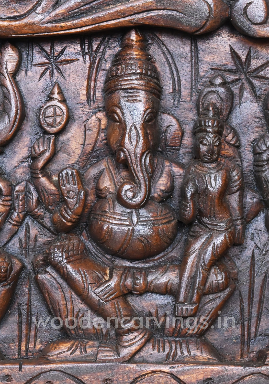 Attractive Handmade Work of Asta Ganesha With Goddess GajaLakshmi Horizontal Wooden Panel 60"