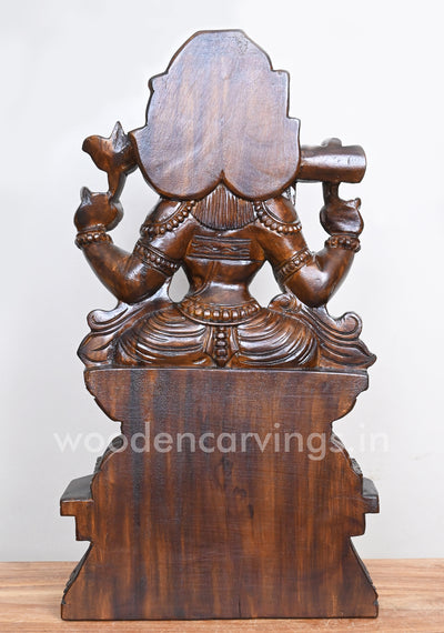 Wooden Powerful Goddess Maa Durga Briskly Seated on Base Polished Finishing Sculpture 22"