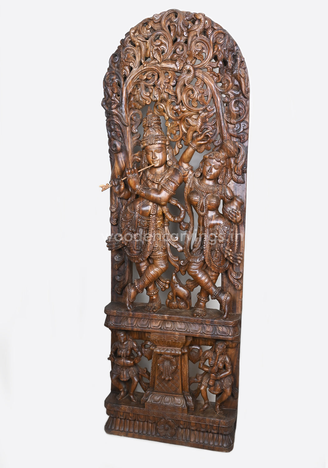 Wooden Standing Radha with Krishna Decorative Handmade Jali Work Wall Mount 72"
