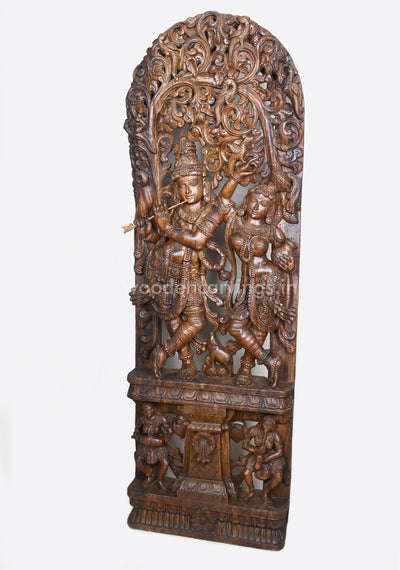 Wooden Standing Radha with Krishna Decorative Handmade Jali Work Wall Mount 72"