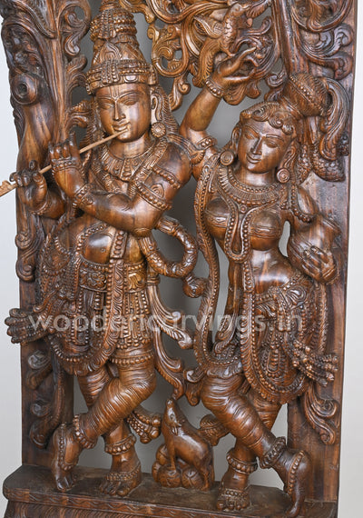 Wooden Standing Radha with Krishna Decorative Handmade Jali Work Wall Mount 72"
