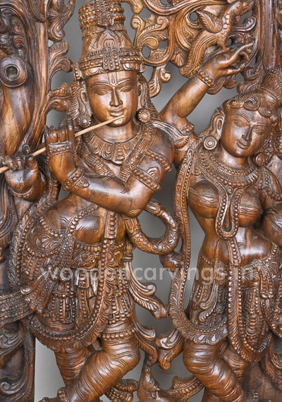 Wooden Standing Radha with Krishna Decorative Handmade Jali Work Wall Mount 72"