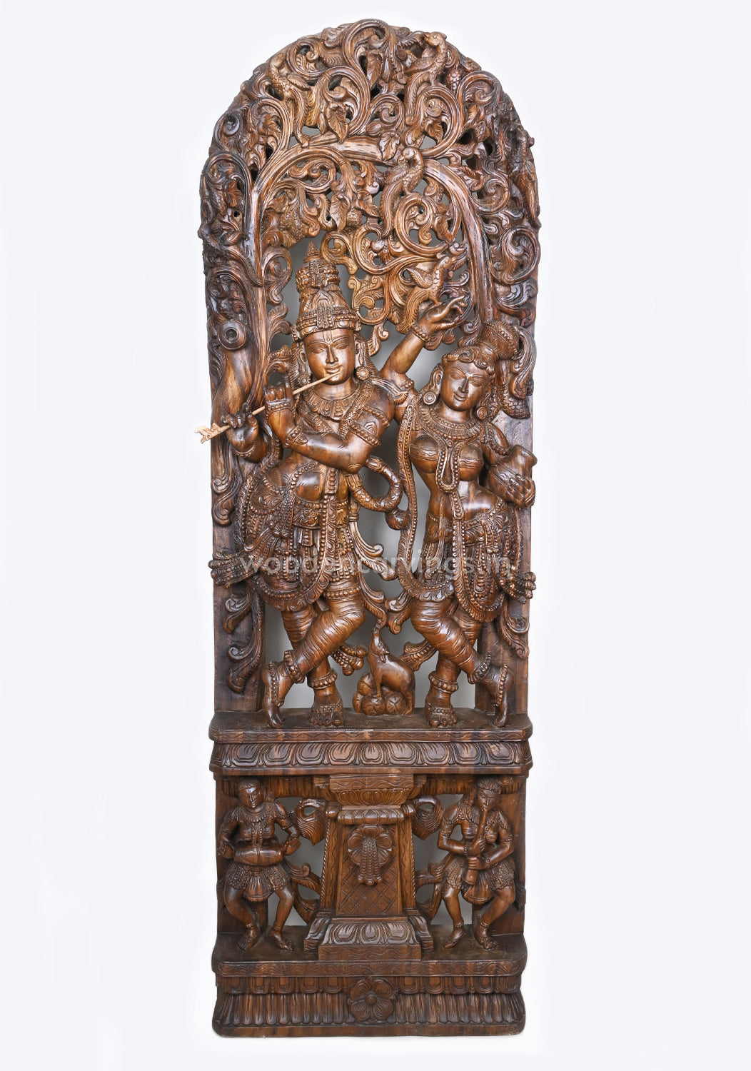 Wooden Standing Radha with Krishna Decorative Handmade Jali Work Wall Mount 72"
