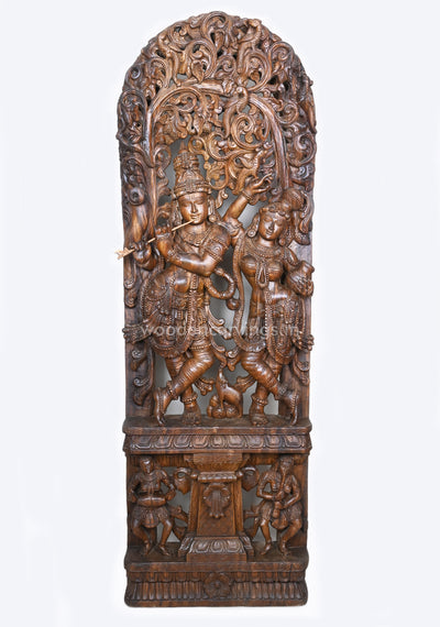 Wooden Standing Radha with Krishna Decorative Handmade Jali Work Wall Mount 72"