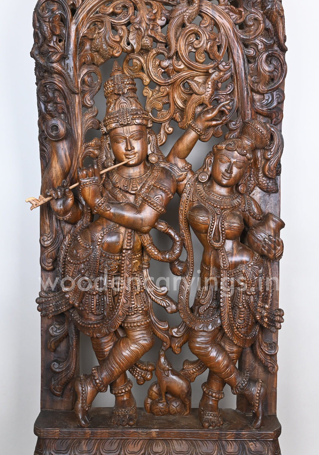 Wooden Standing Radha with Krishna Decorative Handmade Jali Work Wall Mount 72"