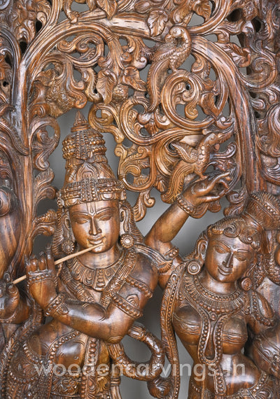 Wooden Standing Radha with Krishna Decorative Handmade Jali Work Wall Mount 72"