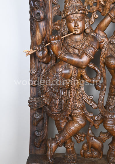 Wooden Standing Radha with Krishna Decorative Handmade Jali Work Wall Mount 72"