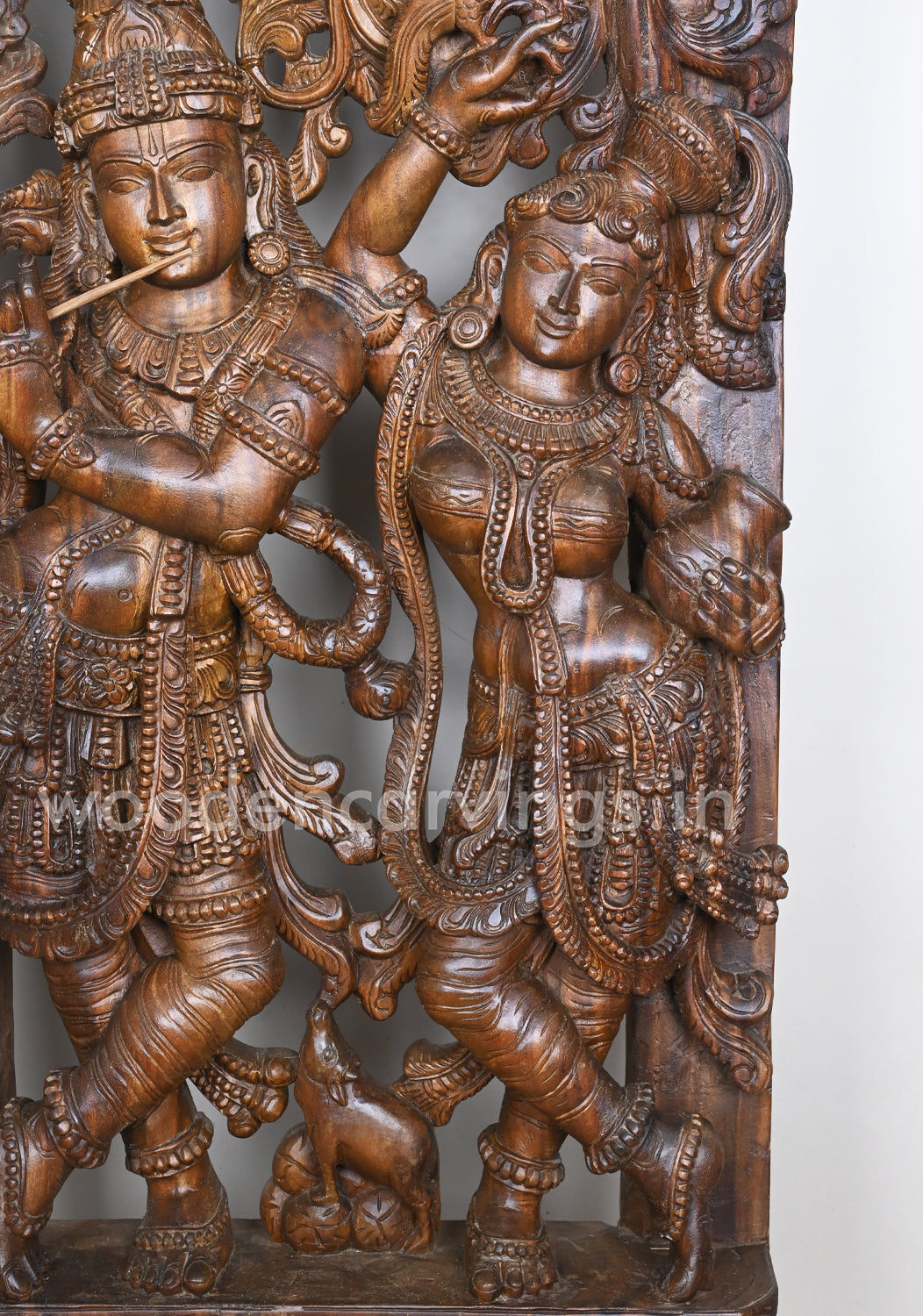Wooden Standing Radha with Krishna Decorative Handmade Jali Work Wall Mount 72"