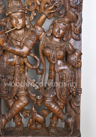 Wooden Standing Radha with Krishna Decorative Handmade Jali Work Wall Mount 72"
