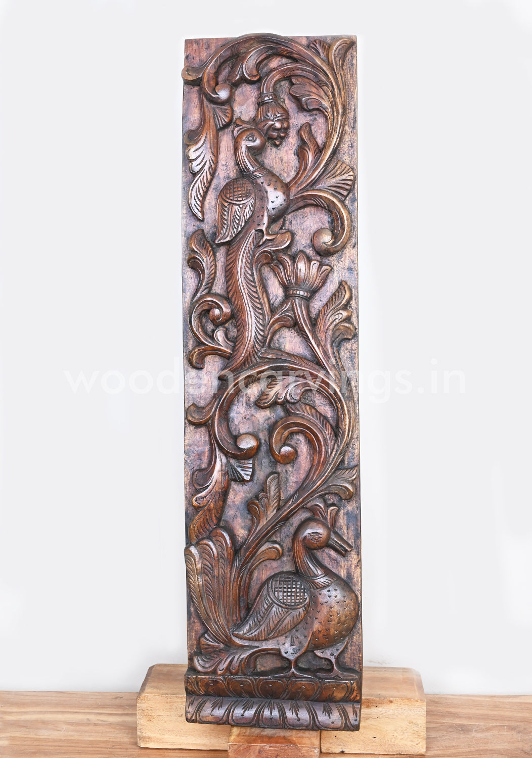 Fine Finishing Hooks Fixed Vertical Peacock Floral Design Peacock Wooden Wall Panel 36"