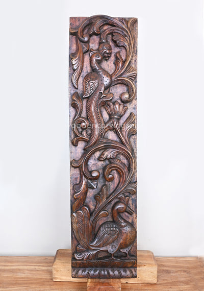 Fine Finishing Hooks Fixed Vertical Peacock Floral Design Peacock Wooden Wall Panel 36"