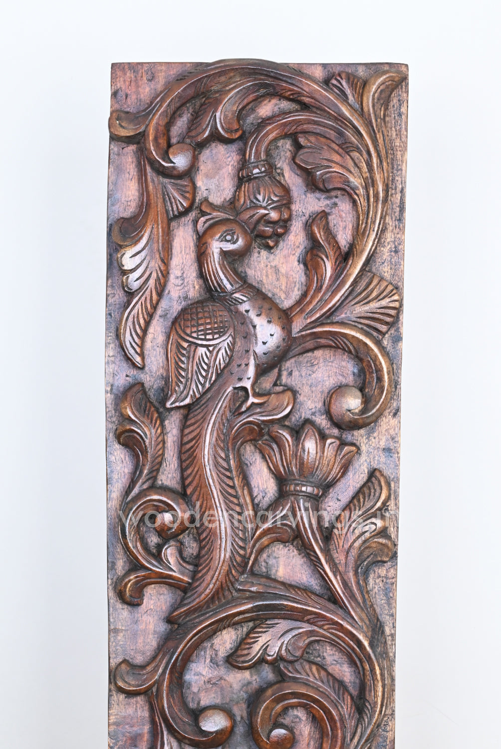 Fine Finishing Hooks Fixed Vertical Peacock Floral Design Peacock Wooden Wall Panel 36"