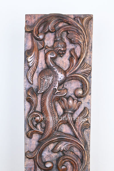 Fine Finishing Hooks Fixed Vertical Peacock Floral Design Peacock Wooden Wall Panel 36"