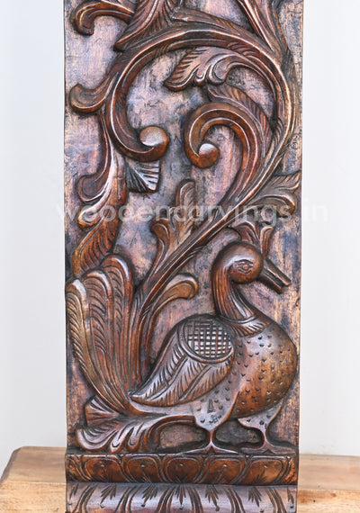 Fine Finishing Hooks Fixed Vertical Peacock Floral Design Peacock Wooden Wall Panel 36"