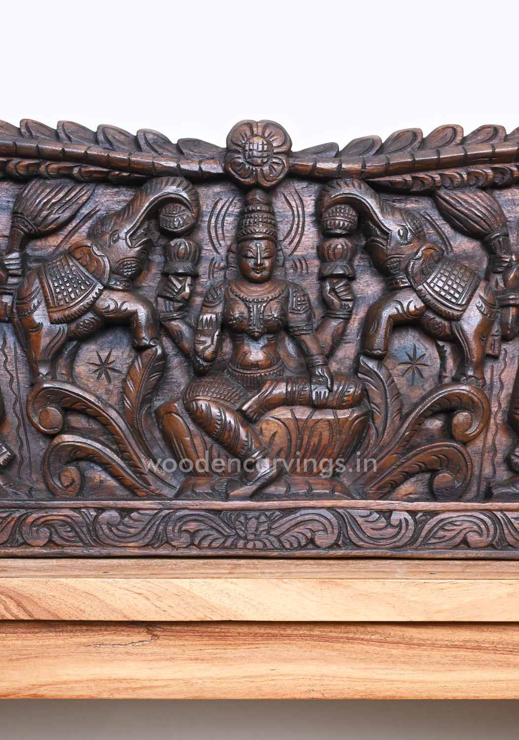 Gorgeous GajaLakshmi with Standing Animal Yaazhi and Sevagis Horizontal Wall Panel 36"