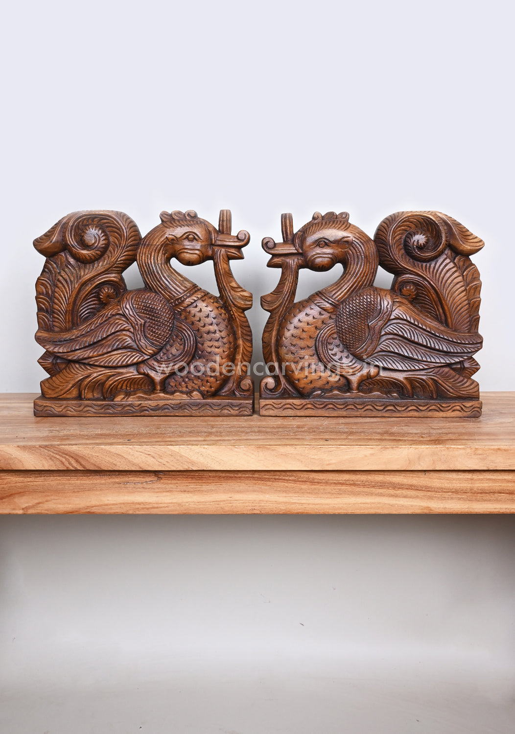 Couple Standing Hamsa Bird Handmade Wooden Light Weight Wall Mount Sculpture 12"