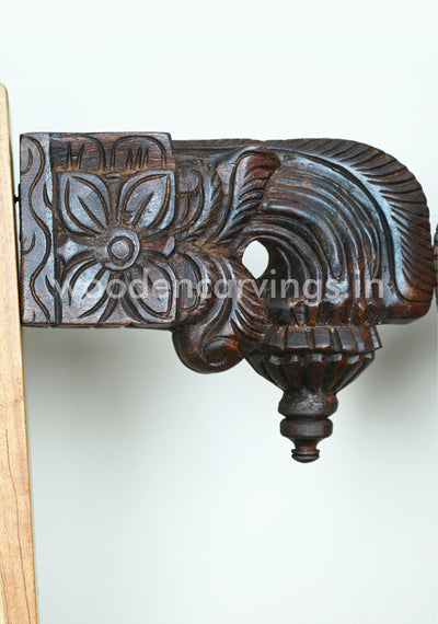 Floral Design Wooden Bodhil Handmade Hooks Fixed Light Weight Brackets 10"