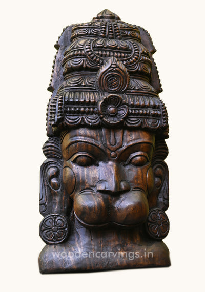 Mask of Wooden Lord Hanuman Detaily Handmade Hooks Fixed Wall Mount 25"