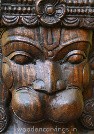 Mask of Wooden Lord Hanuman Detaily Handmade Hooks Fixed Wall Mount 25"