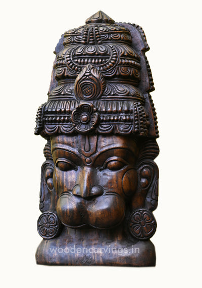 Mask of Wooden Lord Hanuman Detaily Handmade Hooks Fixed Wall Mount 25"